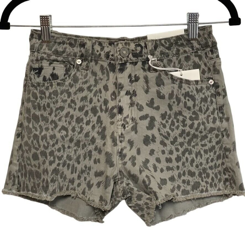 KanCan Shorts Womens S Gray Animal Print Denim‎ Distressed High Rise Stretch NWT